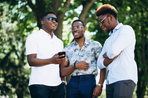 Group of three african american male friends