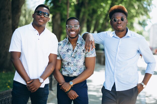 Group of three african american male friends