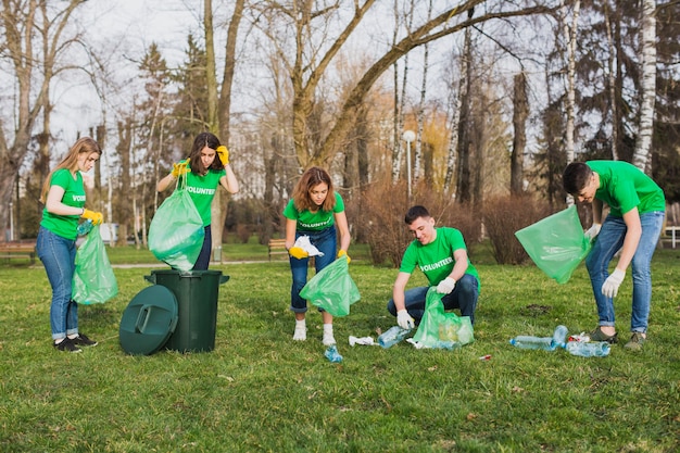 Free photo group of volunteers collecting garbage