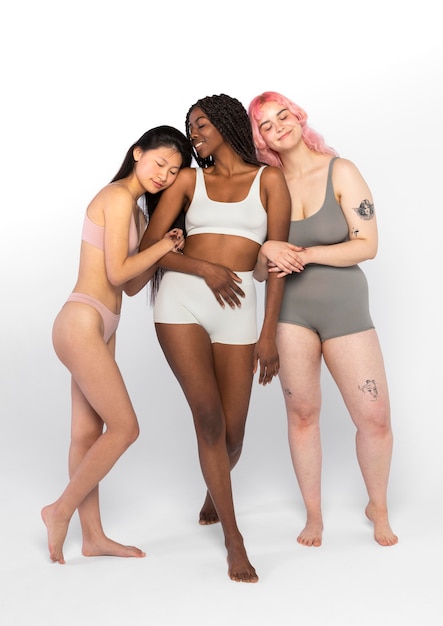 Group of women showing different types of beauty and bodies