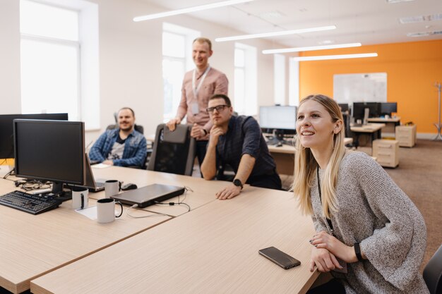 Group of young business people working in the office