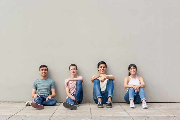 Group young friends together smiling