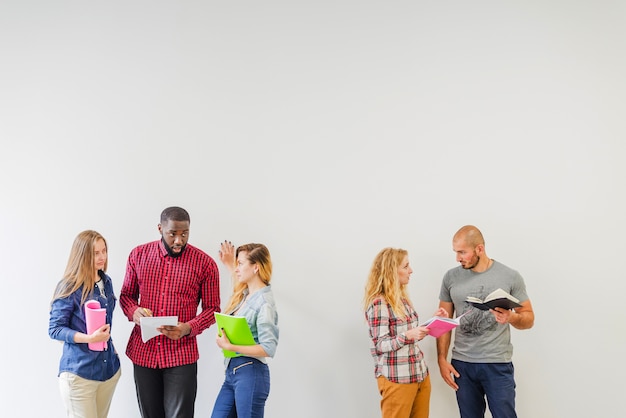 Groups of students on white