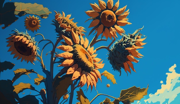 Growth in autumn Sunflower leaf plant generative AI