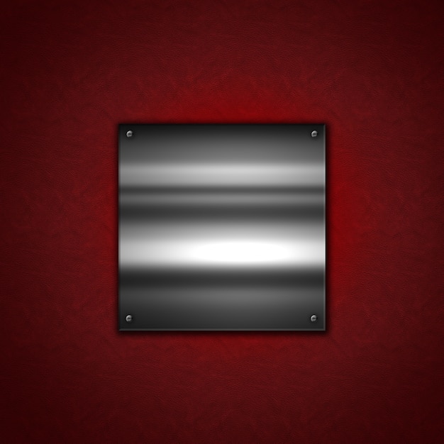 Бесплатное фото grunge металлический фон с блестящей металлической пластиной на красной текстуре кожи