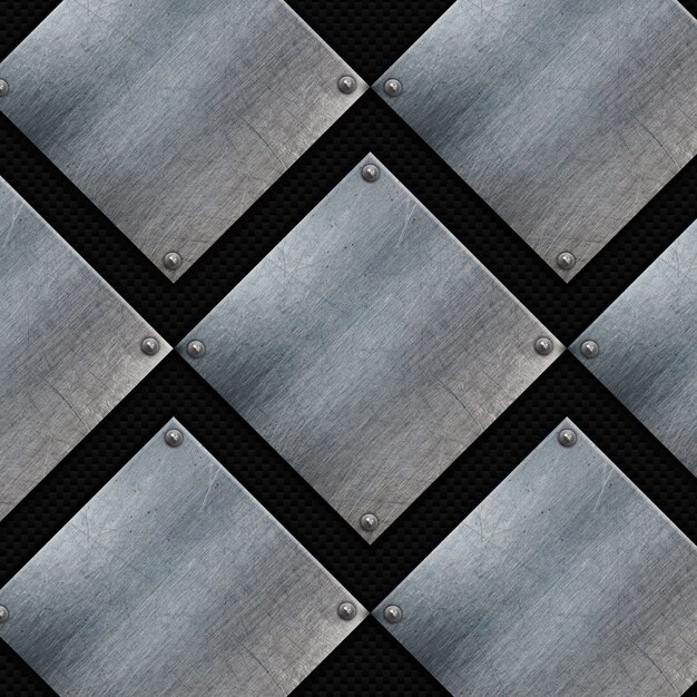 Grunge metal plates on a carbon fibre texture