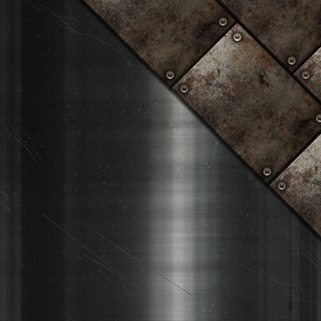 Grunge metal plates on scratched metallic texture