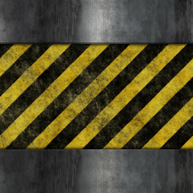 Grunge style metal background with yellow and black warning stripes