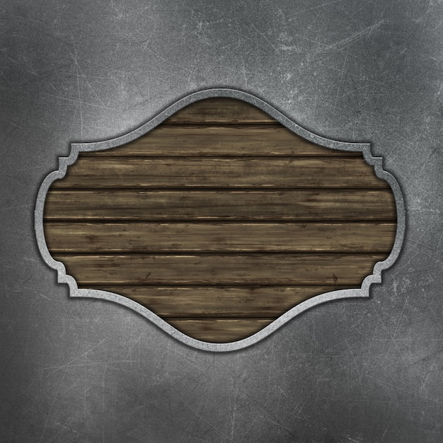 Grunge wooden plaque on stratched metal background