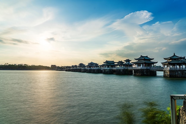 Free photo guangdong chaozhou city china xiangzi bridgesunrise scenery of guangji bridge