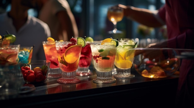 Free photo guests of party enjoying refreshing drinks at a wellstocked beverage station