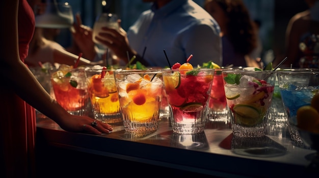 Free photo guests of party enjoying refreshing drinks at a wellstocked beverage station