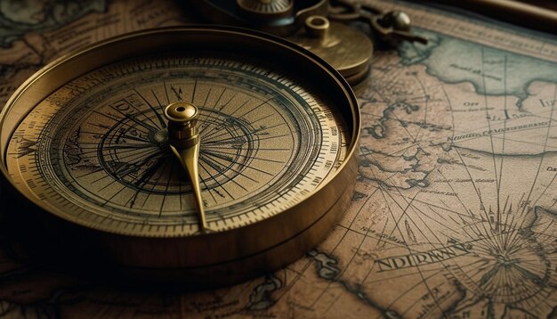 Guided by antique compass exploring new territories generated by AI