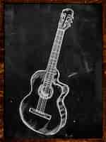 Free photo guitar classic acoustic drawing on blackboard music