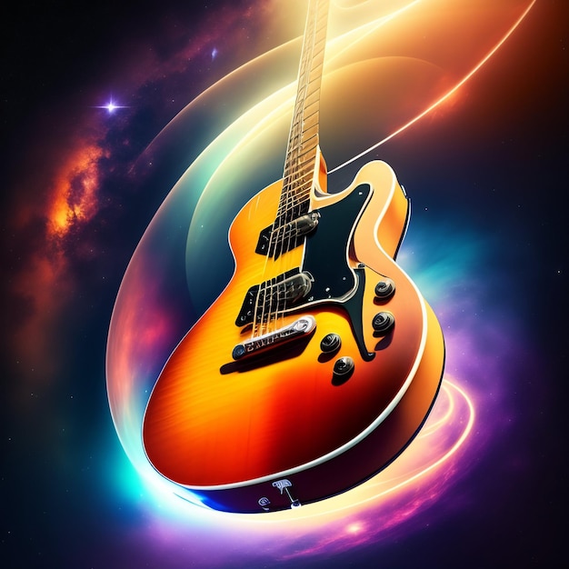 Foto gratuita una chitarra con uno sfondo colorato e uno sfondo swirly.