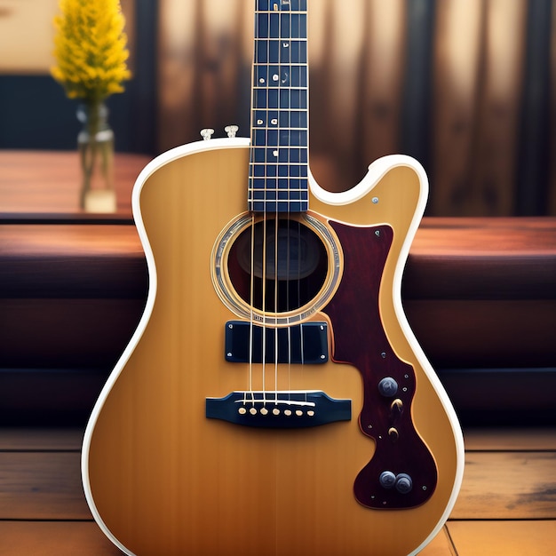 A guitar with the word guitar on it