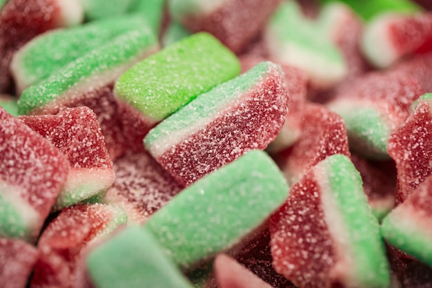 무료 사진 설탕 매크로 샷에 수박 형태의 젤리 사탕