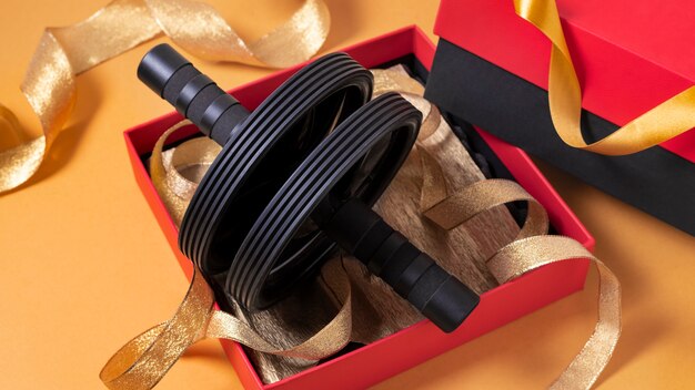 Gym equipment with christmas theme and decorations