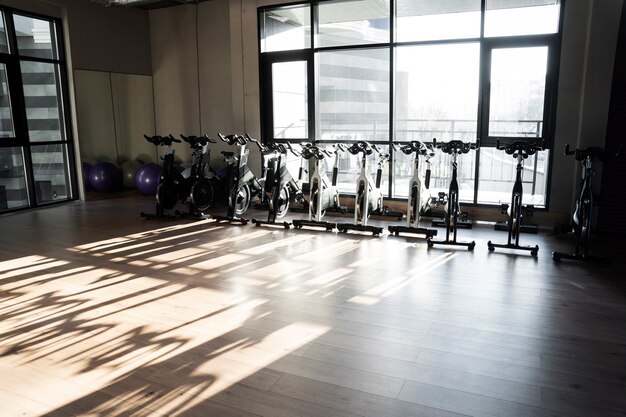 Gym with indoor cycling equipment