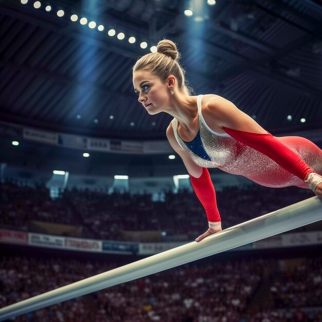 Gymnast performing in competition