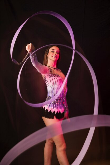 Gymnast using the ribbon