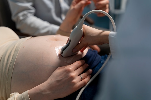 Free photo gynecologist performing ultrasound consultation