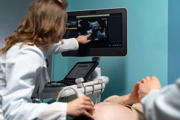 Free photo gynecologist performing ultrasound consultation