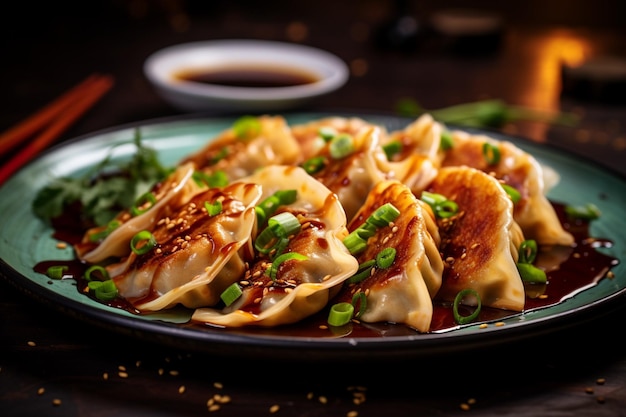 Gyoza dumplings close up asian food menu appetizers