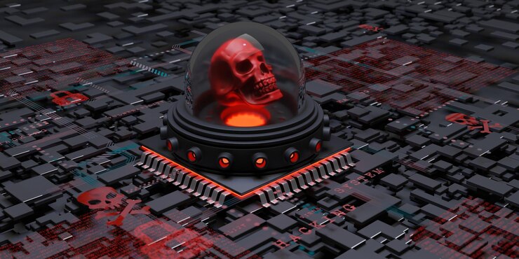 Free Photo hacked unprotected system dark background 3d illustration