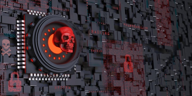Хак или незащищенная система темный фон 3D иллюстрация