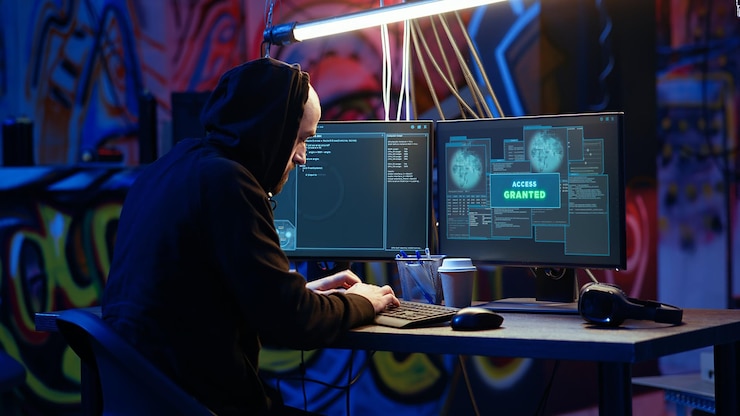 Free Photo hacker having burst of joy after getting access granted past security