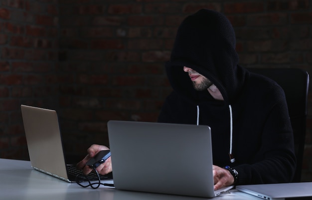 Hacker man on laptop