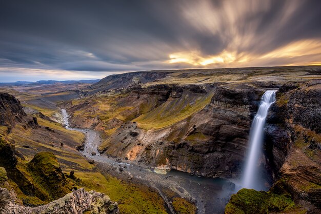 Haifoss mountains with waterfall