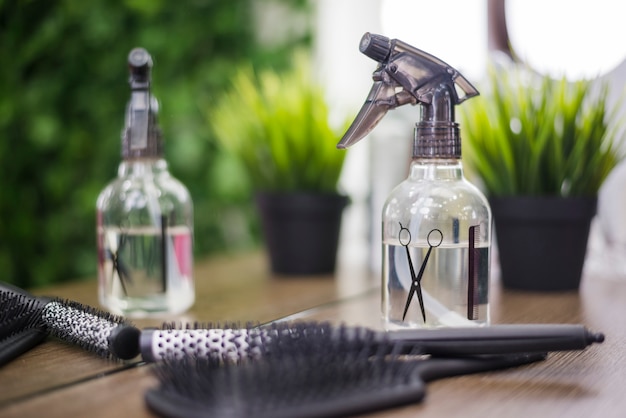 Hair salon tools with plant