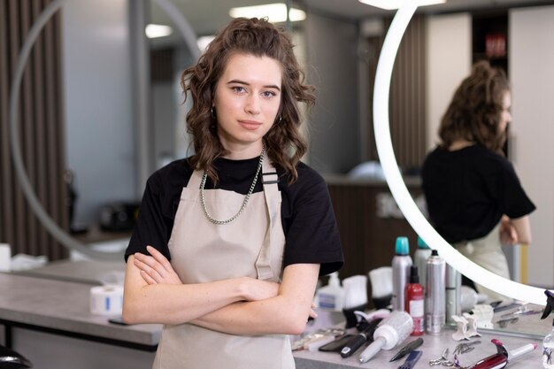 Hairdresser getting ready for client