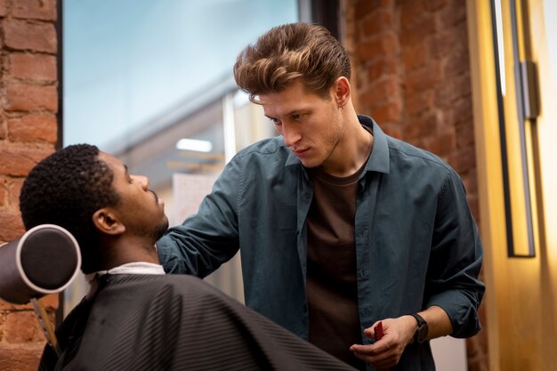 Hairdresser grooming their client