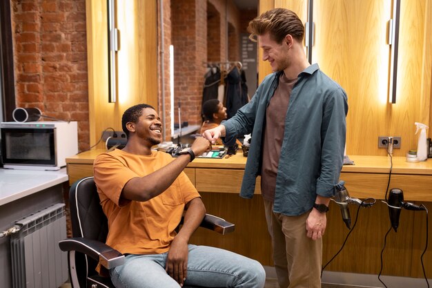 Hairdresser grooming their client