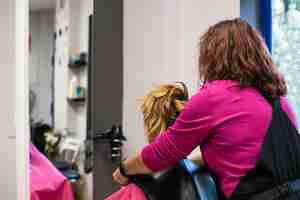 Free photo hairdresser with woman client