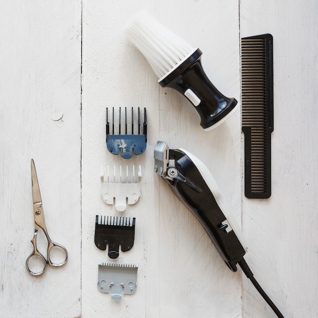 Hairdressing equipment on white background