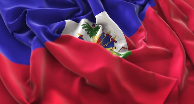 Haiti Flag Ruffled Beautifully Waving Macro Close-Up Shot