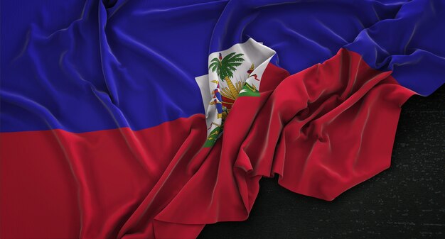 Haiti Flag Wrinkled On Dark Background 3D Render