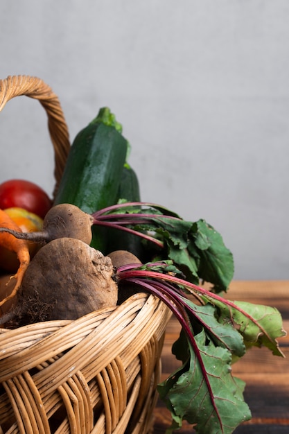 Half of a basket with radishes