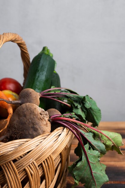 Half of a basket with radishes