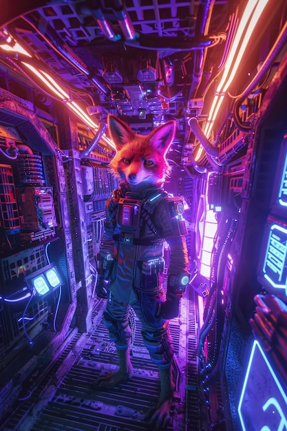 Free photo half fox half-robot in fantasy style