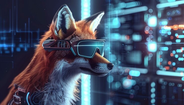 Free Photo half fox half-robot in fantasy style