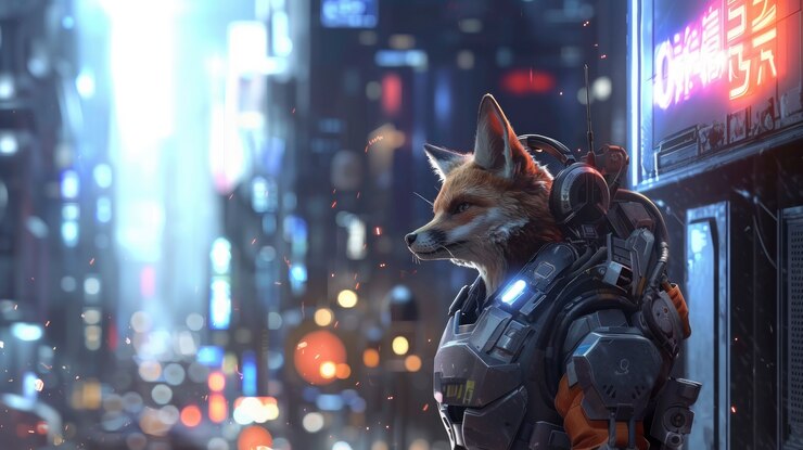 Free Photo half fox half-robot in fantasy style