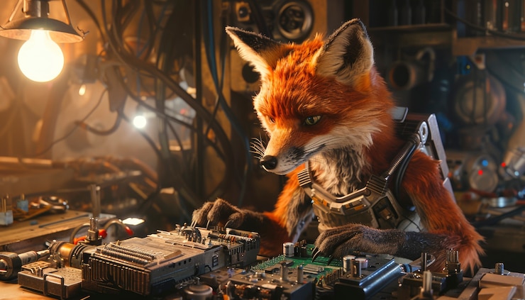 Free Photo half fox half-robot in fantasy style
