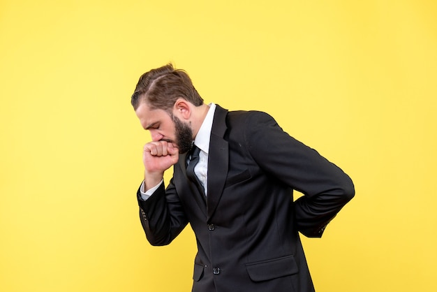 Half portrait of bearded man in deep thinking