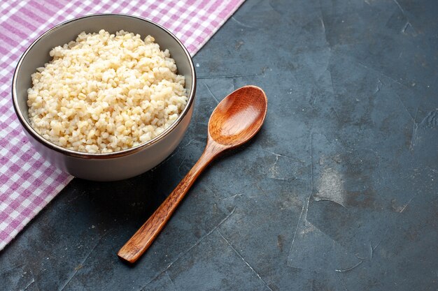 Half-top view cooked pearl barley