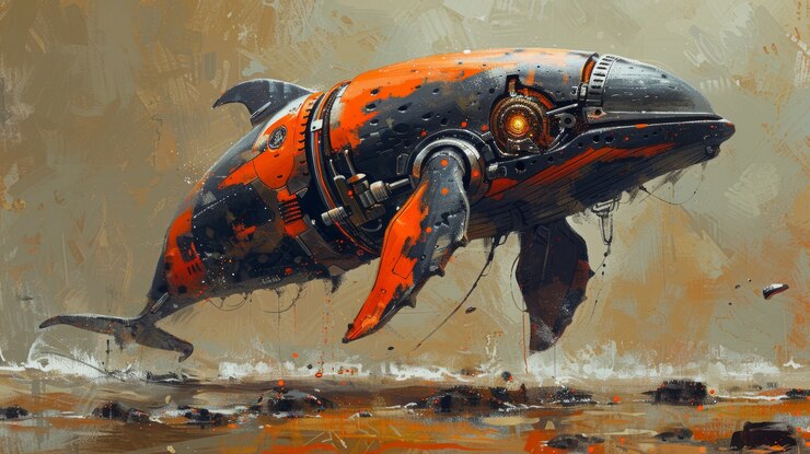 Free Photo half whale half-robot in fantasy style
